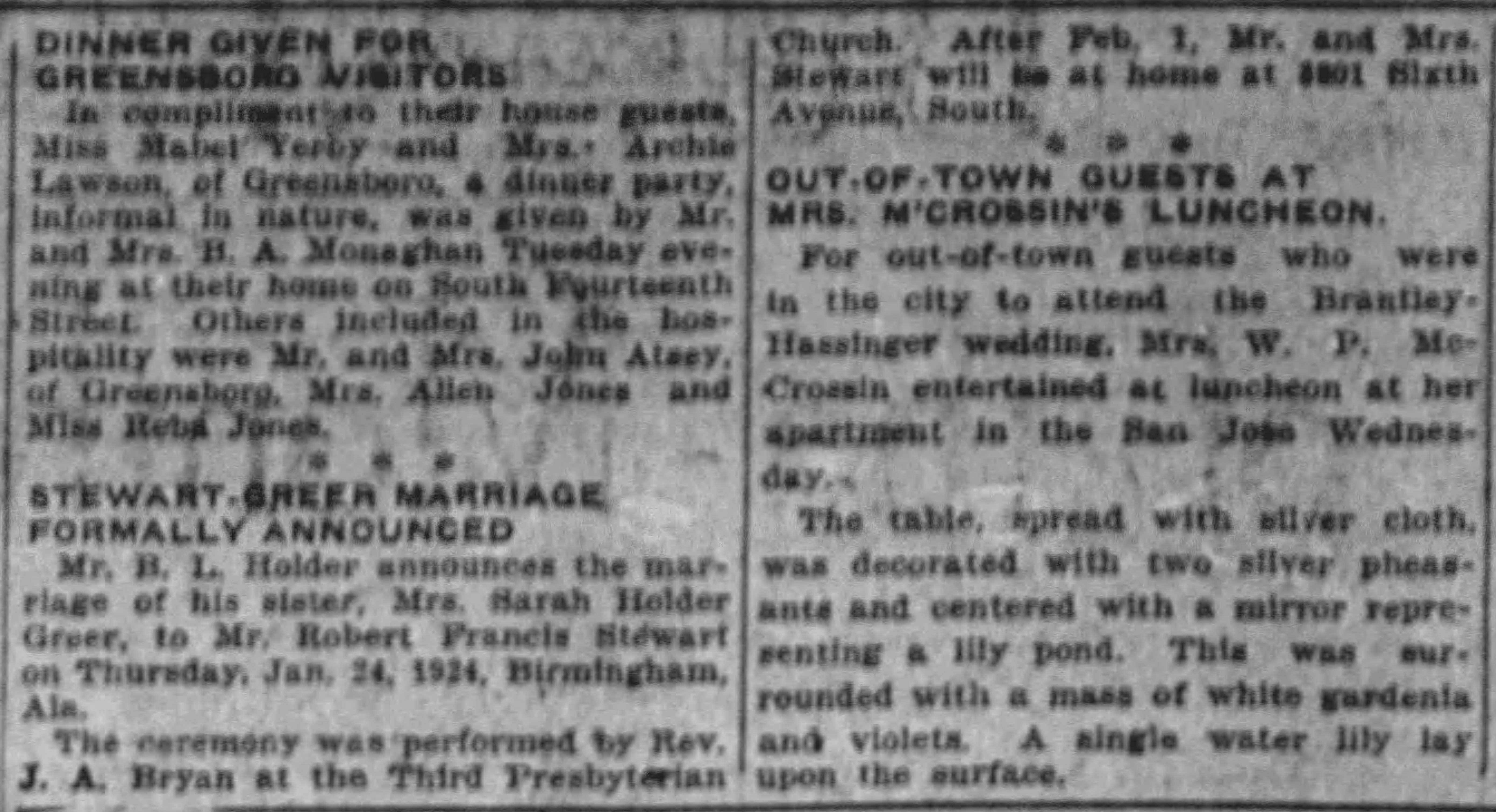 Stewart-Greer Marriage Formally Announced